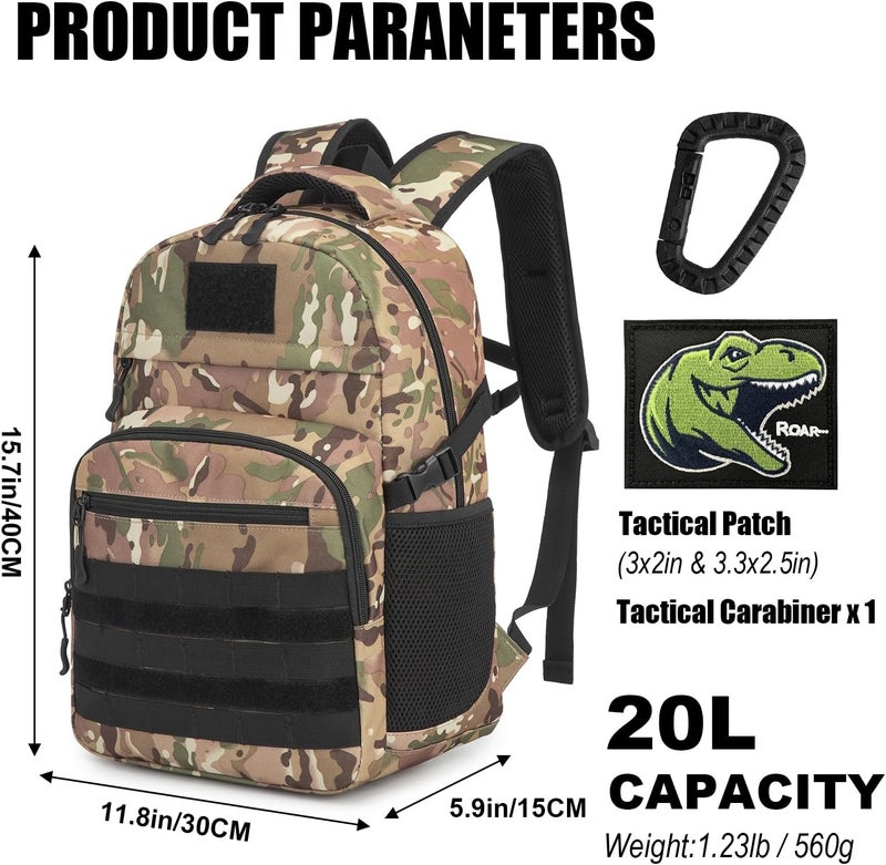 SunForMorning Kids Tactical Backpack Army Molle Bookbag Military Boys Backpack for School, Outdoor, Camping (Includes 2 Patches+1Carabiner), CM - Image 2